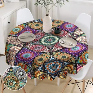 Boho round Tablecloth 60Inch Bohemia Table Cloth,Colorful Tablecloth Polyester - Picture 1 of 7