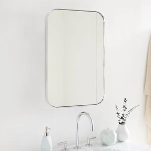 22X30'' Brushed Nickel Rounded Rectangle Bathroom Vanity Wall Mirror Stainless S - Picture 1 of 7