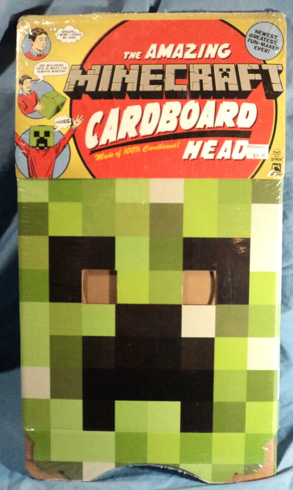 Amazing Minecraft Cardboard Box Head Costume Mask Creeper, Halloween, Brand New - Image 1 of 2