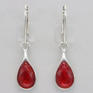 Red FIRE OPAL Teardrop / Pear Leverback Earrings - 925 STERLING SILVER #549e - Picture 1 of 12