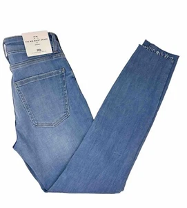 Pantalones de mezclilla para mujer ZARA cintura media pierna ajustada botón mosca en azul oliva EURO 38 US 6 - Imagen 1 de 3