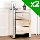 2x Venetian Mirrored 3 Drawer Bedside Table - Nightstand Table Pair VEN07-2-QTY