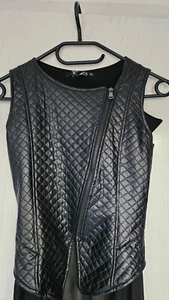 Colloseum Wetlook Lederlook Oberteil mit Schleppe Vokuhila schwarz Gothic neu - Bild 1 von 12