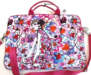 Izak Zenou Laptop Bag Double Handle Shoulder Strap Floral Print Woman Sketch - Picture 1 of 6