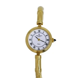 Michel Herbelin Paris Made Gold Plated Bangle Watch Quartz White Roman Dial - Picture 1 of 8