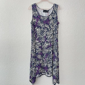Cynthia Rowley Womens Asymmetrical Midi Tank Dress 1X Beach Handckerchief Navy - Picture 1 of 10