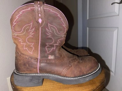Botas vaqueras occidentales Justin Gypsy L9903 para mujer de cuero marrón y rosa 10 B Foto 1 de 4