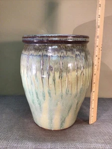 Schwere Tropfglasur gerippt Steinzeug Studio Kunstkeramik 10" hoch Übertopf neuwertig! - Bild 1 von 6