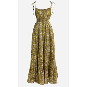  J CREW Tie-shoulder Cotton Voile Tiered Maxi Dress Floral Stripe Women's M New  - Picture 1 of 15