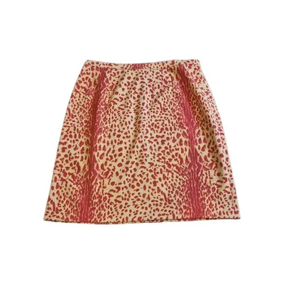 Falda de seda vintage Vera Cristina talla 14 roja amarilla leopardo abertura trasera ajuste elástico Foto 1 de 4