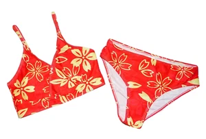 NWT GIRLS   size 10 or 12  RED & LIGHT YELLOW TROPICAL HAWAIIAN FLORAL BIKINI - Picture 1 of 6