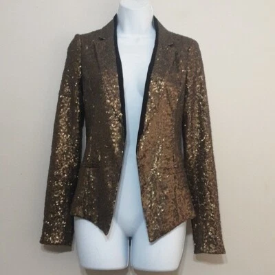 Rachel Roy open jacket blazer sequins women 0 event Y2K holiday party brown - Image 1 of 4