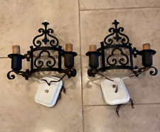 Pair of Vintage Wall Mounted Gothic Black Iron Electric Wall Sconces