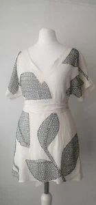 Coast, 8, Ivory Black Leaf Sequin Short Sleeve Top, tie waist  - Picture 1 of 11