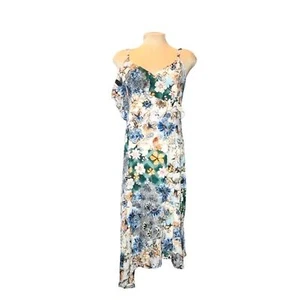 Rachel Rachel Roy NWT Wonderlust Green Floral Ruffled Asymmetrical Midi Dress 8 - Picture 1 of 11