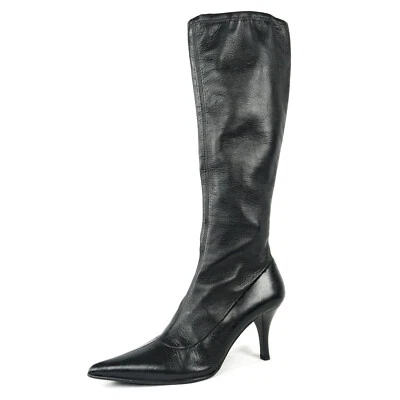 Worn 2x SERGIO ROSSI Black Leather Knee-High Boots 36.5 EU 6 US ITALY $1400 - Image 1 of 4