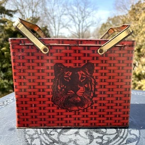 Tiger Bright Sweet Chewing Tobacco Red Lunch Box Tin Wild Animal Advertising - Picture 1 of 14