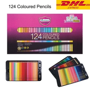 124 Colored Pencils Box Set Master Art Drawing Coloring Artist Painting Book - Picture 1 of 11