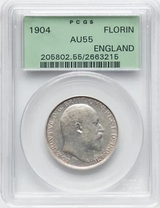 GREAT BRITAIN EDWARD VII 1904 FLORIN, ALMOST UNCIRCULATED, PCGS CERTIFIED AU55 - Picture 1 of 2