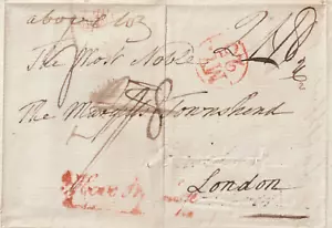 1800 EDINBURGH BISHOPMARK PART LETTER RED H/S 'ABOVE PRIVILEGE' LONDON 2/8d RATE - Picture 1 of 4