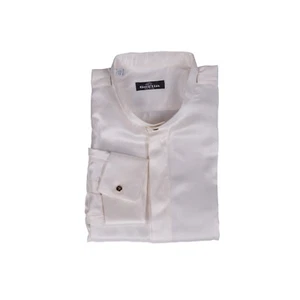 1400$ LUXURY GERLIN Korean Shirt White 100% Silk Satin 17.5 - 44 BIJAN - Picture 1 of 4