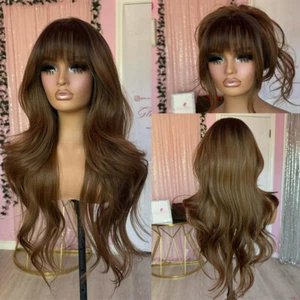 Synthetic Women's Wig Natural Hair Dark Brown Wigs with Bangs Cosplay Wig - Picture 1 of 5