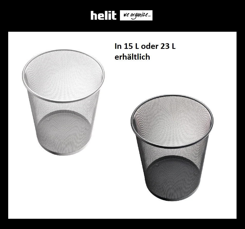 HELIT Papierkörbe mit Lochdekor 15 o. 23 l / schwarz o. silber