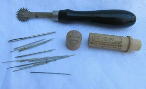 Vintage Eureka Tracing Wheel Wood Handle, Boye Brand Wood Needle Case w/Needles - Picture 1 of 10