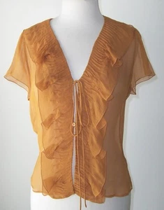 PRADA Copper Sheer Silk Ruffle Tie Blouse Shirt Top 44 8 - Picture 1 of 3