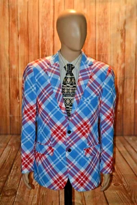 Shinesty Men Plaid Funky Red White Blue Dual Vent Sports Coat Sz 42R - Picture 1 of 10