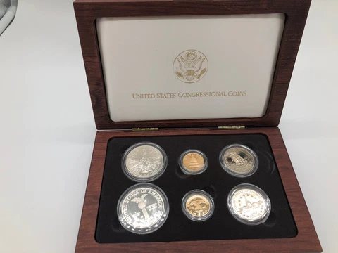 1989 Congressional 6 Coin Set $5 $1 50c Proof & Unc Gold & Silver  W/ COA OGP Cover