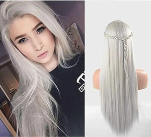 Eseewigs Long Straight Wig Silver Platinum Blonde Color Synthetic Hair - Full - Picture 1 of 6