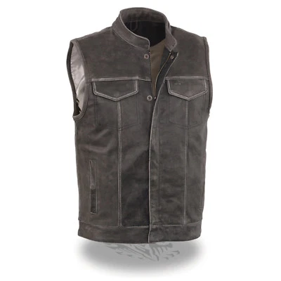 Milwaukee Men's Distressed Grey Open Neck Snap/Zip Front Club Style Vest MLM3513 - Image 1 of 3