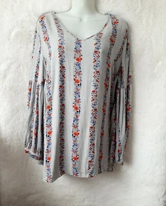 Liz Claiborne grau Blumen V-Ausschnitt Landhaus Kern Blüte Kern Gr. V-Ausschnitt 0X Bluse - Bild 1 von 3