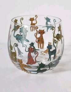 Cat Cats Theme Set Of 4 Painted Stemless Wine Glasses New - Open Box - Picture 1 of 11