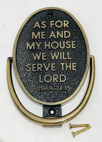 Vintage House Of Lloyd JOSHUA 24:15 Bible Passage Brass Door Knocker NEW Cover
