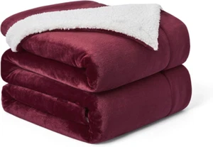 Sherpa Fleece Blanket (King Size 108”X90” Burgundy) Plush Throw Fuzzy Super Soft - Picture 1 of 12