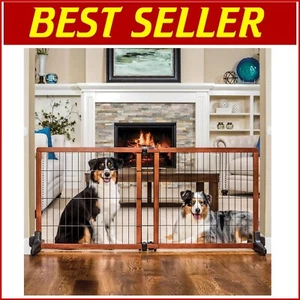 Adjustable 40-70" Freestanding Dog Gate - Durable Wood with Pine Accents - Picture 1 of 9