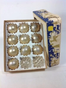 Vintage West Germany 2" Mercury Glass Balls Flock & Stripe Christmas Ornaments - Picture 1 of 11
