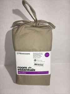 Room Essentials Microfiber Pillowcase Set of 2 Silver Mink Khaki Standard Size - Picture 1 of 2