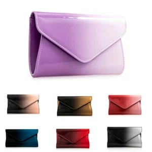 Ladies Two-Tone Patent Faux Leather Envelope Wedding Prom Evening Clutch Bag - Picture 1 of 12