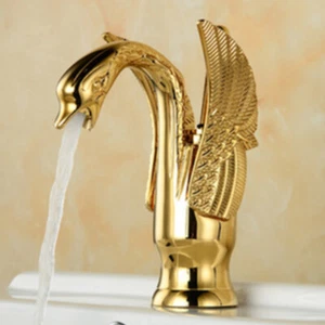 7" Gold Swan Design 1 Lever Bathroom Basin Sink Mixer Vintage Brass Faucet Taps - Picture 1 of 2