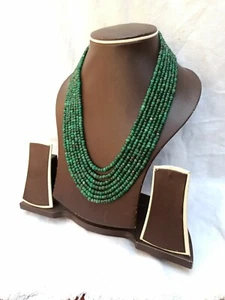 500 Carat Beryl Emerald Rondell Faceted Beads 18'' 7 Strand Loose Necklace - Picture 1 of 7