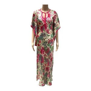 Rasaleela Womens Dress 100% Silk Maxi Colourful Cream Pink Flowers Sz S - Picture 1 of 8