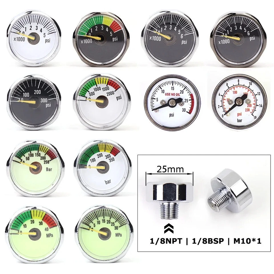 PCP Air Mini Micro Pressure Gauge Manometre Manometer 1/8BSP(G1/8) 1/8NPT M10 M8 - Image 1 of 4