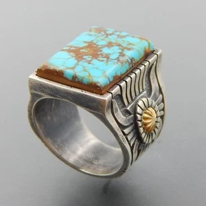 Quadratischer Türkis Ring US Größe 6 - Retro Vintage Boho Statement Schmuck Geschenk - Bild 1 von 6