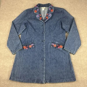 Coldwater Creek Denim Blazer Size 10 Embroidered Floral Boho Jacket Y2K Western - Picture 1 of 19