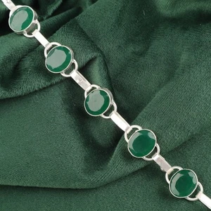Pulsera de compromiso de plata 925 ovalada de ónix verde natural regalo amigo joyería - Imagen 1 de 6