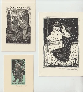3 Exlibris grabados originales vintage de VERMEYLEN ANTOON / Bélgica - Imagen 1 de 1