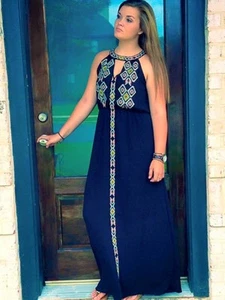 THML Embroidered A-Line Boho Maxi Dress M Sleeveless - Picture 1 of 7